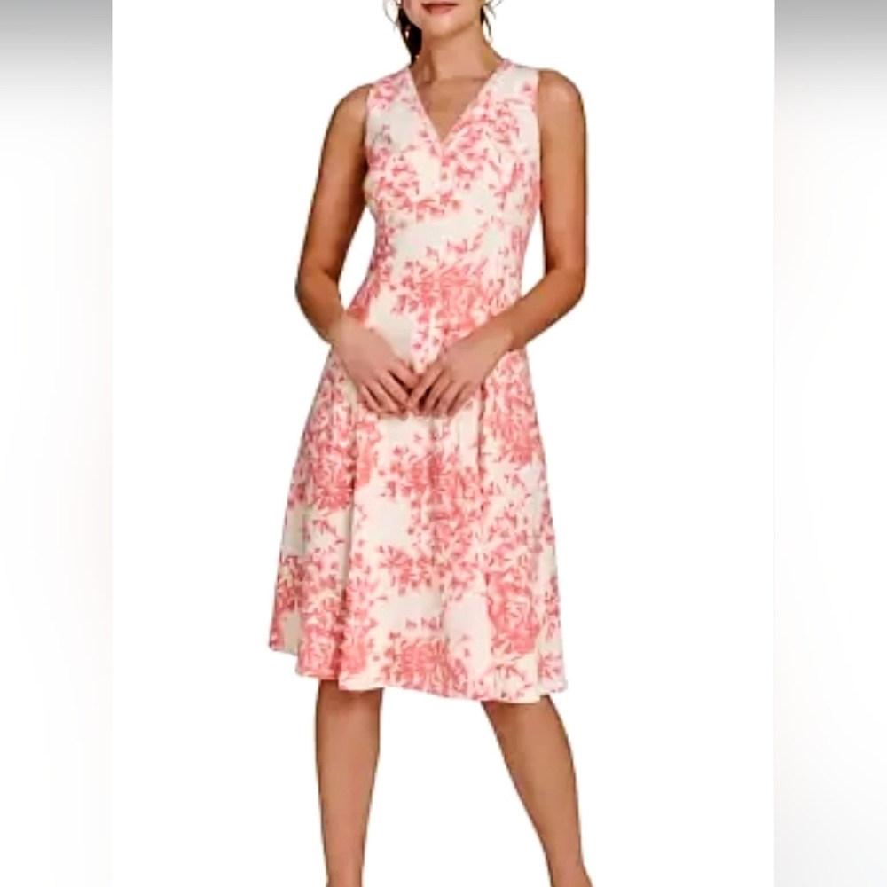 Tommy Hilfiger Sleeveless Hopsack Floral Fit and Flare Midi Dress
